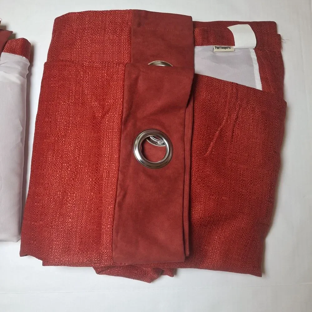 VTG Pier 1 Imports Ciudad Curtain Panel (2) Red 54x84 Woven Faux Suede Grommet